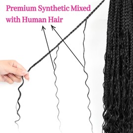Boho Crochet Braids Human Hair Mixed Synthetic 14Inch 9 Packs Goddess Braids Pre looped Bohemian Braid Crochet Hair for Black Women (14Inch,1B)