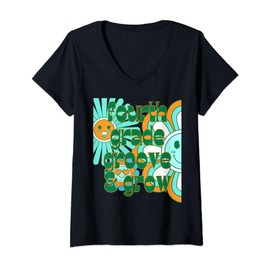 Fourth Grade Groove & Grow Retro 70s Groovy School Teacher V-Neck T-Shirt, black