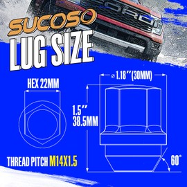 14x1.5 OEM Factory Style Large Acorn Seat Wheel Lug Nuts, 20 PCS M14x1.5 Closed End One-Piece Lugnuts for Grand Cherokee/Wrangler/Mustang/Camaro/RAM 1500