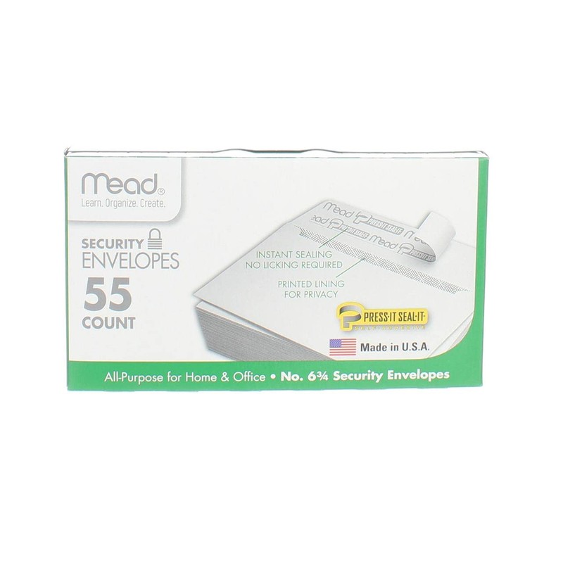 Mead Press-It Seal-It #6 3/4 Security Envelopes, 55 Count (75030)