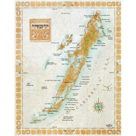 One Treasure Limited Antique Vintage Old World Caribbean Belize Ambergris Caye Map