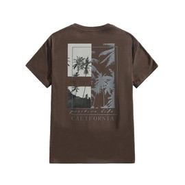 SOLY HUX Men's Graphic T Shirts Short Sleeve Tees Letter Print Summer Casual Tee Top Chocolate Brown Graphic L