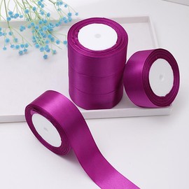 Solid Color Decorative Ribbon (5 Rolls), Diy Decorative Ribbon, Decorative Ribbon for Wedding Party Cake Gift Box Packaging, Gift Ideas & Wrapping Supplies for Elegant Gift Box, Party Gift Packs, Gift Decoration:_Dark Violet_5 Rolls