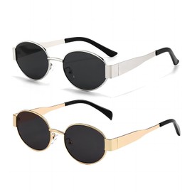 Vintage Oval Sunglasses for Women Trendy Metal Frame Retro Sun Glasses UV400 Protection（C3+C5）