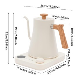 Electric Gooseneck Kettle, 0.9L/0.24Gal 1200W, Temperature Control 104-212°F, Stainless Steel Hot Water Tea Kettle, LED Display, 1-24 H Keep Warm for Pour Over Coffee, Home, 11.02*8.07* 8.66in White