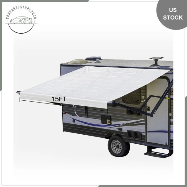 carpartsstore RV Awning Fabric 8' White 15FT RV Camper Trailer