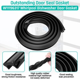 Upgraded W11196317 Dishwasher Door Gasket Seal Replacement Compatible with Whirlpool Dishwasher Door Seal, Replaces 8193709, 8193906, 8193942, W10112096, W11190760