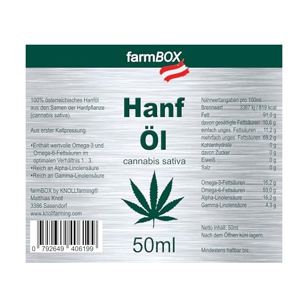 farmBOX by KNOLLfarming farmBOX Hanf?l Tropfen aus ?sterreichischem Hanfsamen?l -