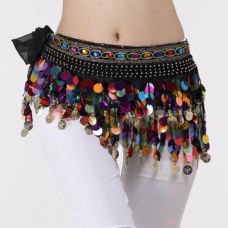 Baisdan Belly Dance Belt Belly Dance Skirt with Glitter Sequins