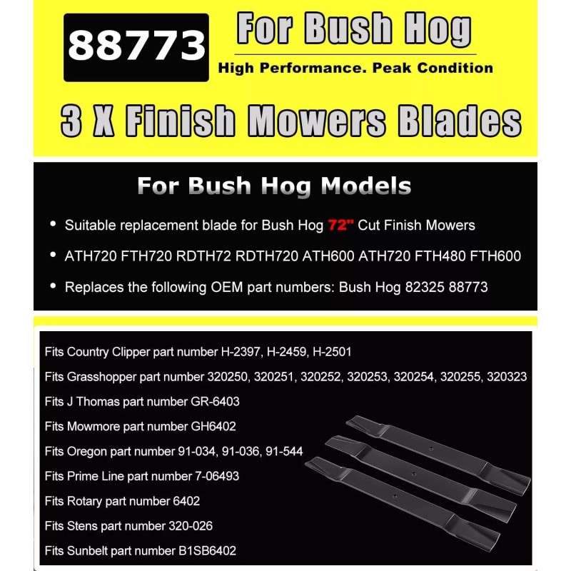 for Bush Hog 88773 82325 Blades 72" Cut Finish Mower