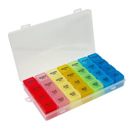 YAOTROOP Weekly Pill Box Organiser Small Pill Box 7 Day 4 Times A Day, Daily Dosette Box Pill Organiser with 28 Copartments to Hold Plenty of Medication, Vitamins and Supplements