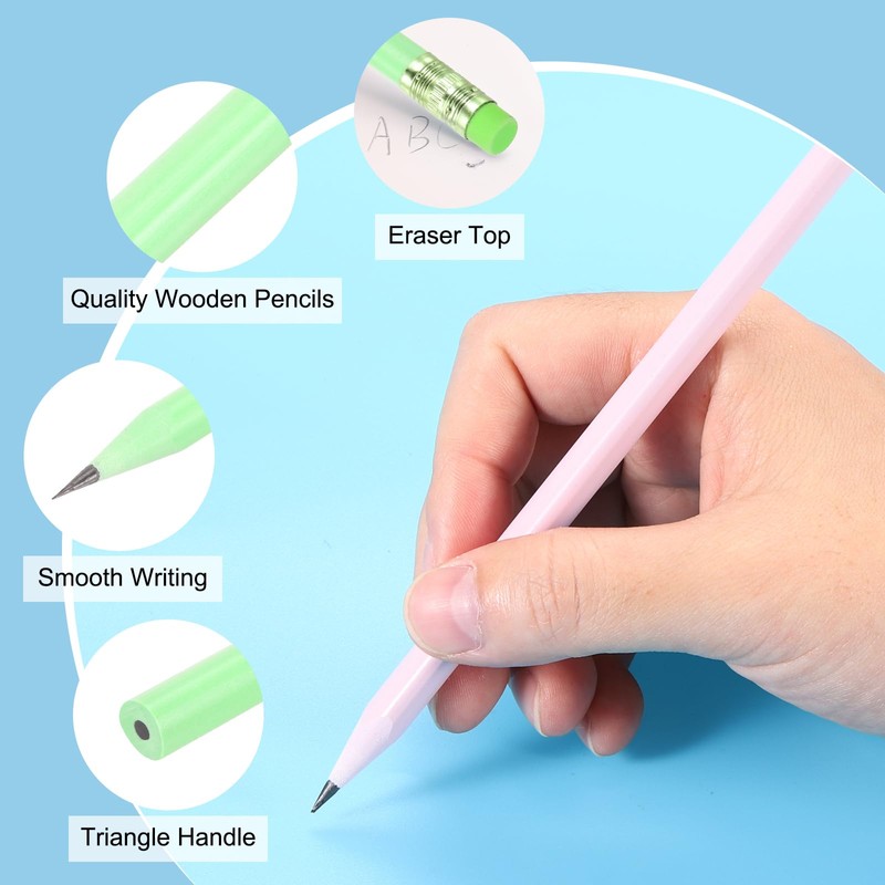 PATIKIL Round Pencils, 12 Pcs Triangle HB Graphite Pencil Wooden