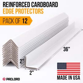 Paclord 36" x 2" x 2" Reinforced Cardboard Edge Protectors, White (Pack of 12) – 0.225" Thick Extra Heavy-Duty Cardboard Corner Protectors – American Quality V-Board Pallet Edge Protectors