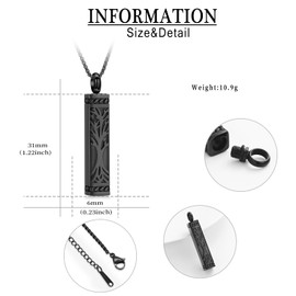 AIWENXI Urn Necklace Bar Tree of Life Cremation Jewellery for Ashes Memory Jewellery for Women Men, Stainless Steel