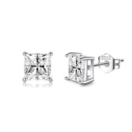 SLUYNZ 925 Sterling Silver Cut Square CZ Stud Earrings for Women Teens Girls Simulated Diamond CZ Ear Stud 5MM/6MM/7MM Sparkling CZ Stud (7MM CZ, Silver)