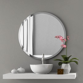 Frameless Round Mirror 24 Inch, Round Mirror with 1 inch Beveled Edge, Beveled Bathroom Mirrors for Vanity, Living Room, Entryways