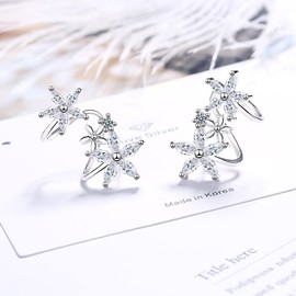 KOEMCY Claw Stud Earrings for Women Girls Needle Stud Earrings Creative Zircon Flowers Stud Earrings Needle Earrings Wrap Stud Earrings Delicate Tiny Earrings, Copper, Cubic Zirconia