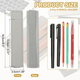 PATIKIL 6Pcs Elastic Notebook Pen Holder, Adjustable Hold 1 Pen Holder PU Leather Pencil Sleeve Pouch for Journal Clipboard Planner Books, Gray