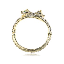 Alilang Golden Tone Shiny Clear Crystal Rhinestones Twin Leopard Cuff Bracelet Bangle