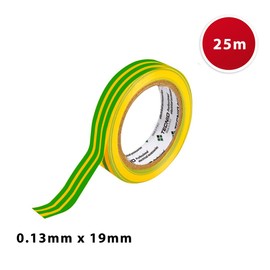 PVC Insulation Tape Thickness 0.13mm 19mm x 25m Yellow and Green