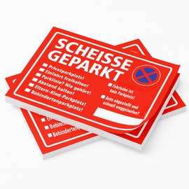 2 x Scheisse parked notepad, fun set with 2 pads in red for the windscreen, false parking tickets, 50 sheets for leaving in DIN A7, multiple tick options for parking violations