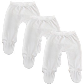 123 Bear Baby Soft Cotton Spandex Pants with Feet Multipack (White N 3-Pack, Newborn)