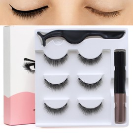 Magnetic Eyelashes, Glue-Free Magnetic Eyelashes with Quick Drying Magnetic Eyeliner, 3D Natural False Eyelashes, Magnetic Eyelashes Set, Reusable (3 Pairs, 5-10 mm)