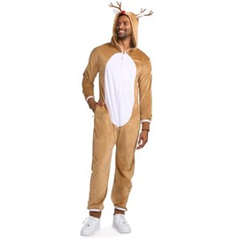 Tipsy Elves' Men's Rudolph The Rednosed Reindeer Jumpsuit - Cute Brown Rudolf Holiday Animal Onesie Size X-Large