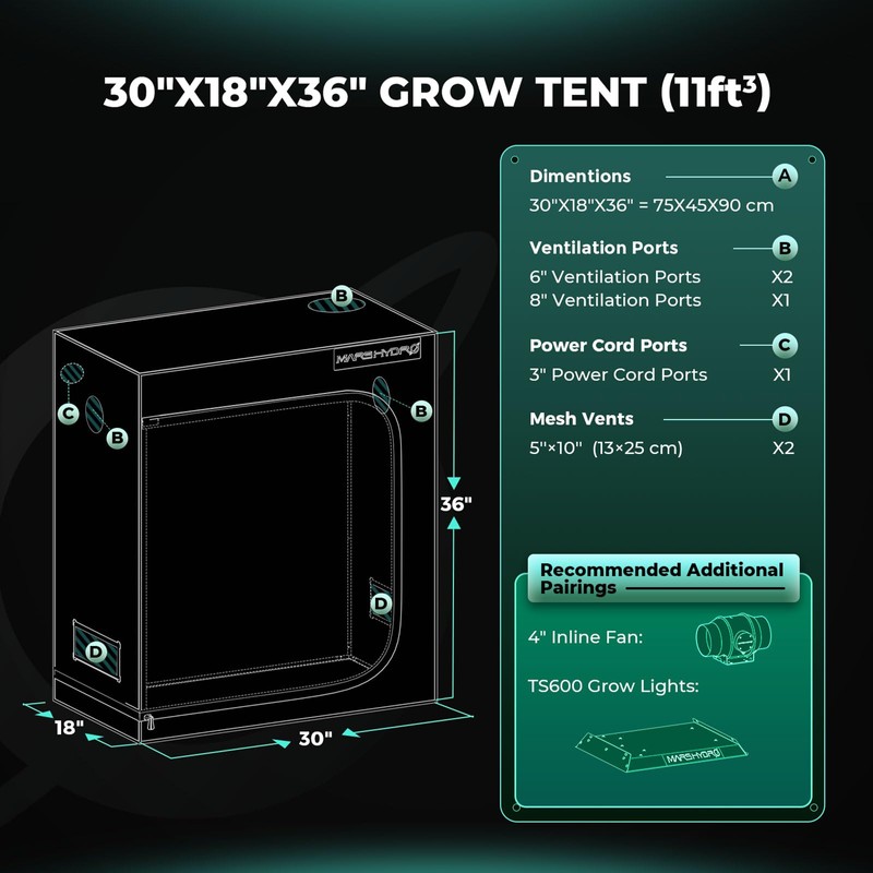 MARS HYDRO 2.5x1.5 Advanced Grow Tent, 30"x18"x36" High Reflective Mylar