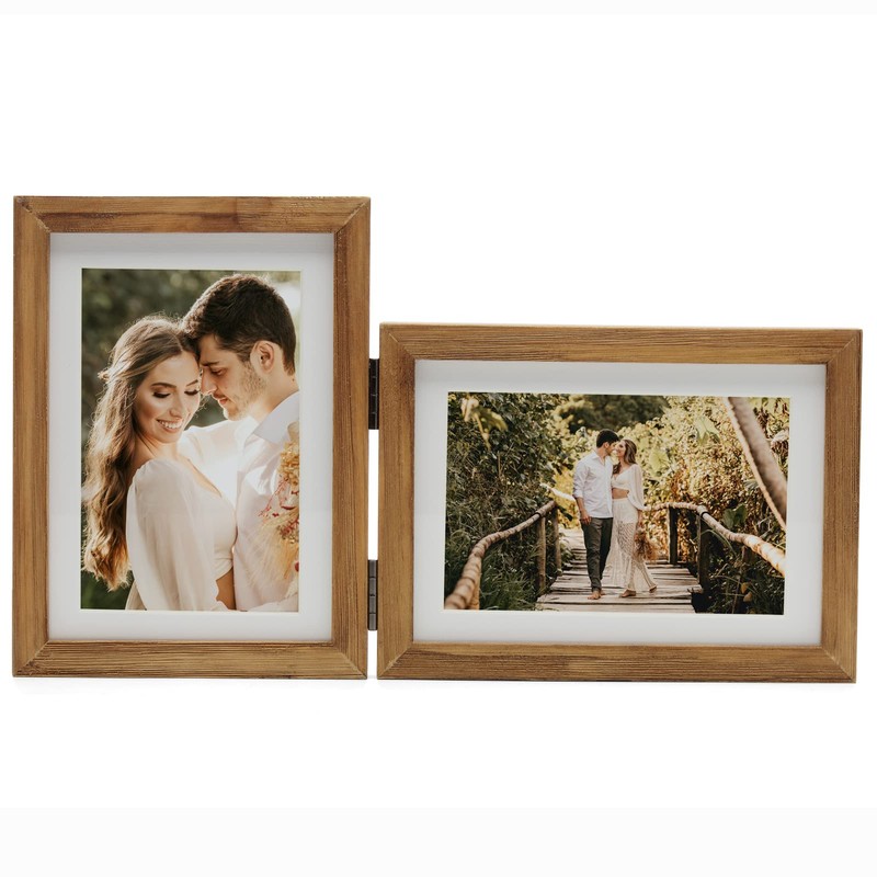 Janreefan Double Vertical & Horizontal Picture Frames Hinged Folding Rustic