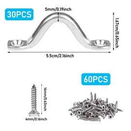 Pack of 30 Stainless Steel Eye Plates with Eyelet, Mounting Hooks, Eye Plate with Eyelet, Eye Plate, Screw Eyelets Stainless Steel, Eyelet Plate for Kayak Canoe Rigging