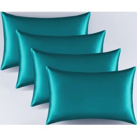 Silky Satin Pillowcase Set for Hair - Pillowcase Covers -Cool and Easy to Wash - Only Pillow Cover No Insert (Teal, 4PCS (50x75cm))