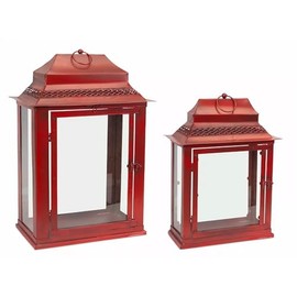 Melrose Lantern, 8.75"W x 22.25"H, Antique Red, Decorative Hanging Metal and Glass, Outdoor Porch Deck Patio, Home Room Décor, Lantern Candle
