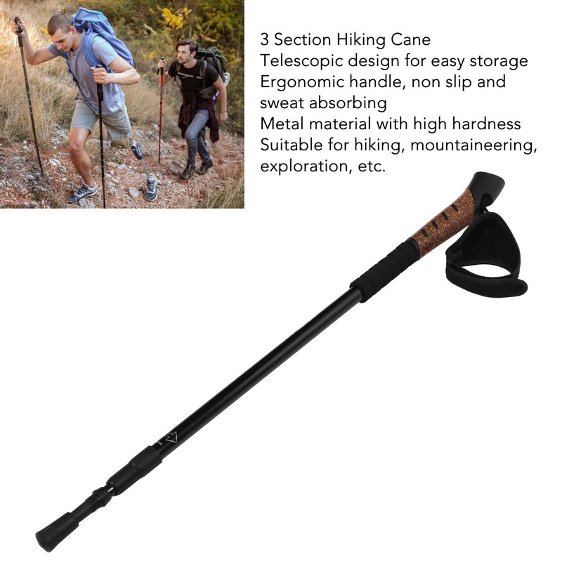 Outdoor Hiking Cane 3 Section Telescopic Walking Cane Adjustable Height
