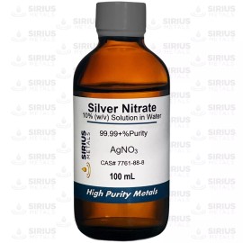Sirius Metals Silver Nitrate Solution (CAS# 7761-88-8) - 10.0% as 99.99+% Pure AgNO3 - 100 mL