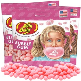 Jelly Bean Pink Bubble Gum Flavored Jelly Beans, Shareable Bite Size Chewy Candies, Gourmet Candy Party Favors or Christmas Stocking Stuffers, Pack of 3