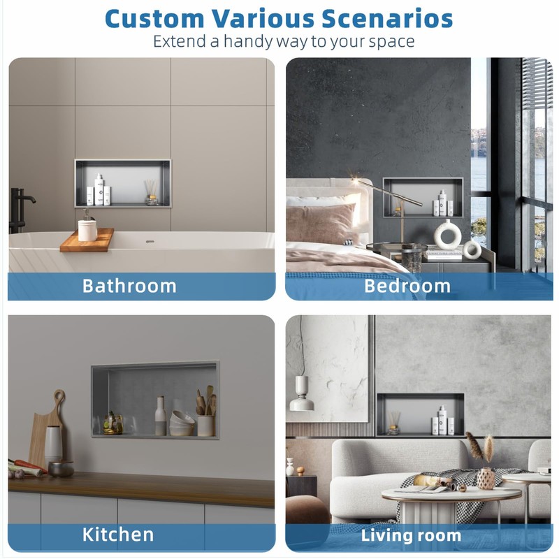 OLNGYUE Bathroom Shower Niches Shelves: No Tile Needed Stainless Steel