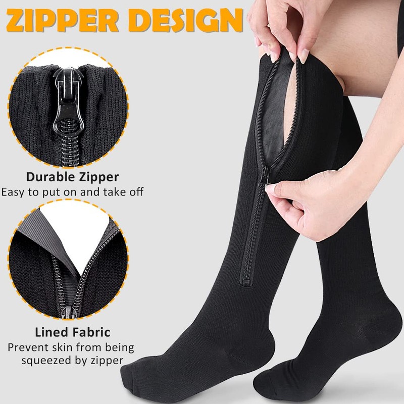 CASMON 2 Pairs Zipper Compression Socks for Women & Men,15-20