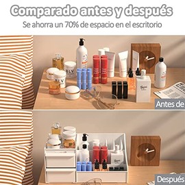 Organizador de Maquillaje con Cajones, Caja Blanca para Cosméticos  Organizador de Baño, Elegante Soporte de Tocador para Pintalabios, Brochas,...    