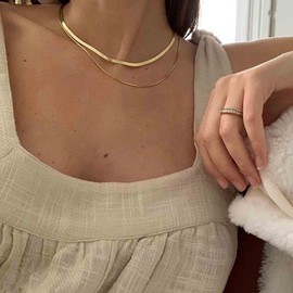 Cimenexe Vintage Layered Snake Bone Necklace Choker Gold Snake Chain Necklace Bohemian Flat Snake Collar Necklace Double Layer Choker Necklace Jewelry for Women and Girls