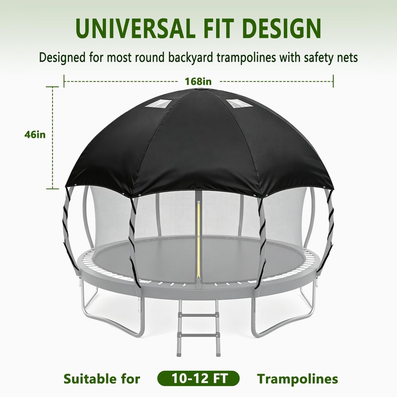 12FT Dome Trampoline Canopy Cover for Backyard Round Trampolines