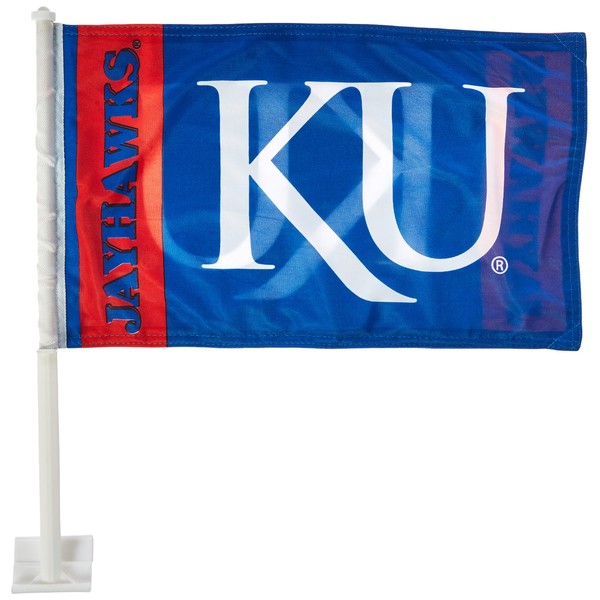 BSI PRODUCTS, INC. - Kansas Jayhawks 11”x14” Car Flag with Pole for Attaching to Vehicle Window - KU Football, Basketball, & Baseball Pride - Durable for Outdoor Use - Great Gift Idea - KU Classic