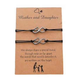 Mother Daughter Bracelets Set for 2/3/4 Mommy and Me Heart Matching Wish Bracelets Christmas Birthday Gifts for Mommy Daughter (C-2 Pcs)