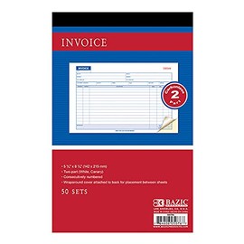Bazic 50 Sets 5.5625 x 8.4375 inches 2-Part Carbonless Invoice Book, Case of 24