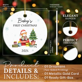 HEXMOZ Baby's First Christmas Ornament 2024-1st Christmas Baby Boy, Girl, New Baby, First Time Parent Gifts, Expecting Baby, Baby On The Way Ornament - 2024 Ceramic Christmas Tree Ornament