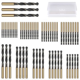 CYLBAQ 60PCS HSS Drill Bit Set, 1mm-6mm High Speed Steel Drill Bits for Metal, Wood, Steel, Alloy, Iron, Copper, Plastic, High Speed Steel 4341 Gold Titanium and Black Nitride drill bits sets mixed