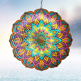 Eiryhope Rotulador de viento, mandala morado, tulipán, 30,5 cm, acero inoxidable 3D, escultura de jardín, vale la pena regalo, corte láser, para colgar, decoración artística de patio, decoración de interiores y exteriores