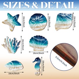 Weysat 7 Pieces Beach Wall Decor Coastal Wall Decor Rustic Bathroom Decor Seashell Starfish Wooden Bathroom Decorations Marine Nautical Coastal Ocean Decor for Home Decoration