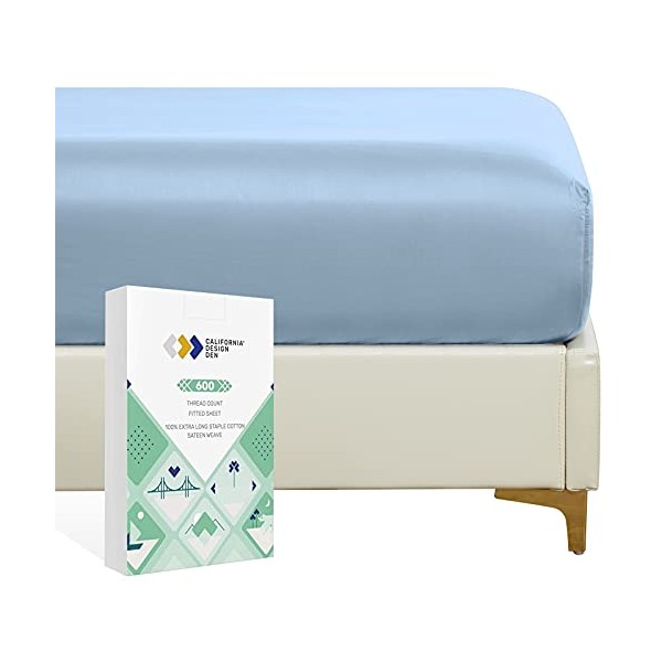 Luxuriously Soft Twin Fitted Sheet, 600 Sateen, 100% Cotton No-Pop