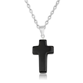 EYS JEWELRY® Women's Necklace Cross 28 x 16 mm Onyx 925 Sterling Silver Black in Case Women's Necklace Pendant, Sterling Silver, Onyx